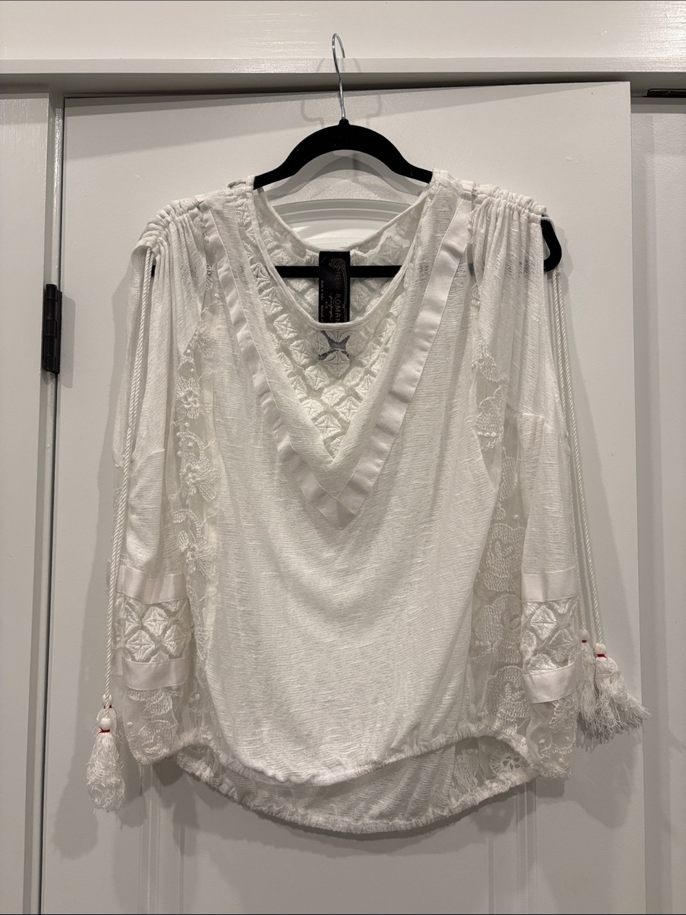 Free People White Boho Lace V-Neck Blouse